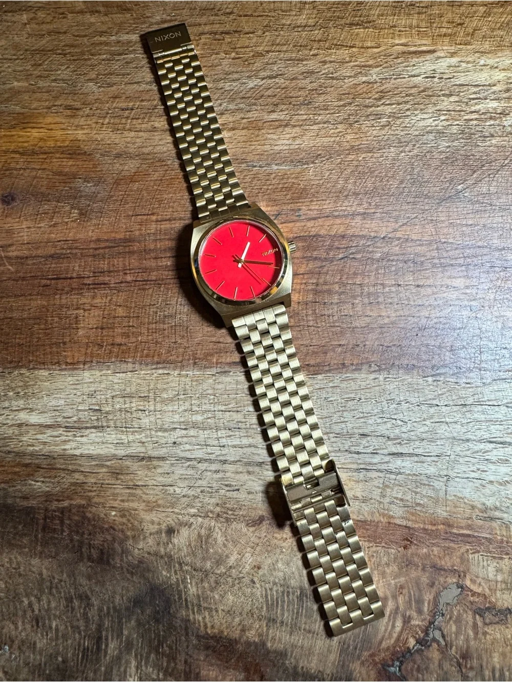 Nixon Time Teller Gold/Oxblood/Sunray Bracelet Watch - new battery & operational